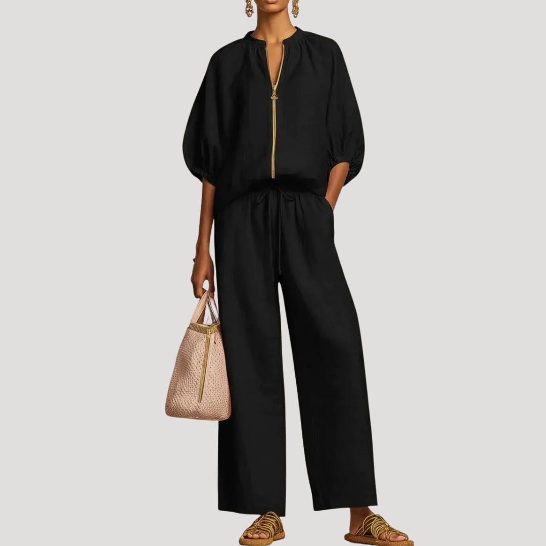 Women's Summer Co-Ord Set Relaxed Blouse Wide Leg Trousers Lightweight Fabric