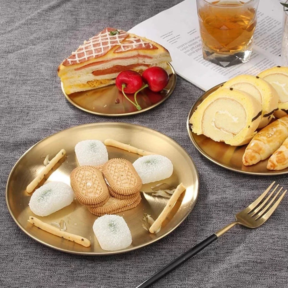 Lustrous Golden Stainless Steel Serving Plates