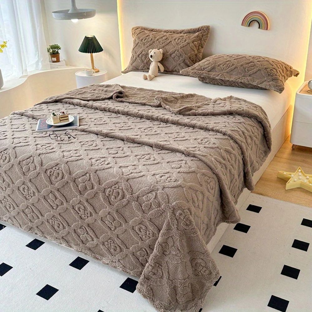 Leaf Embroidery Fleece Winter Blanket