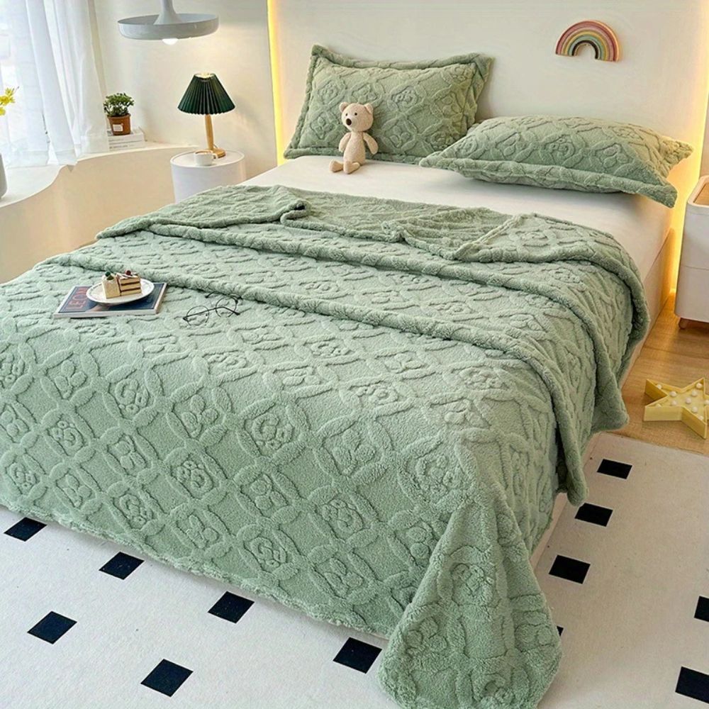 Leaf Embroidery Fleece Winter Blanket