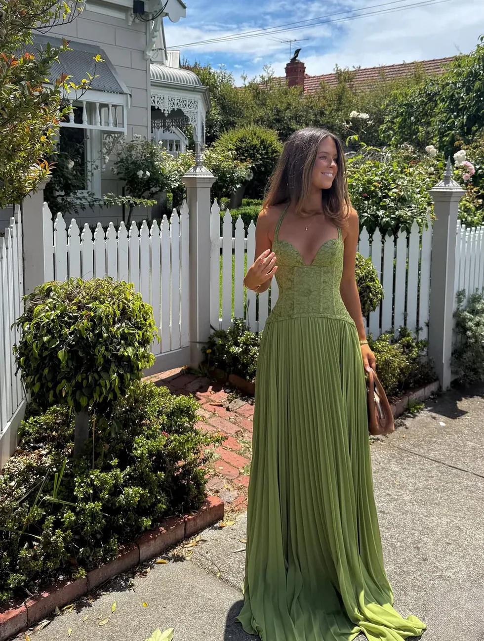 Women's Wedding Guest Pleated Maxi Dress with Halter Neck