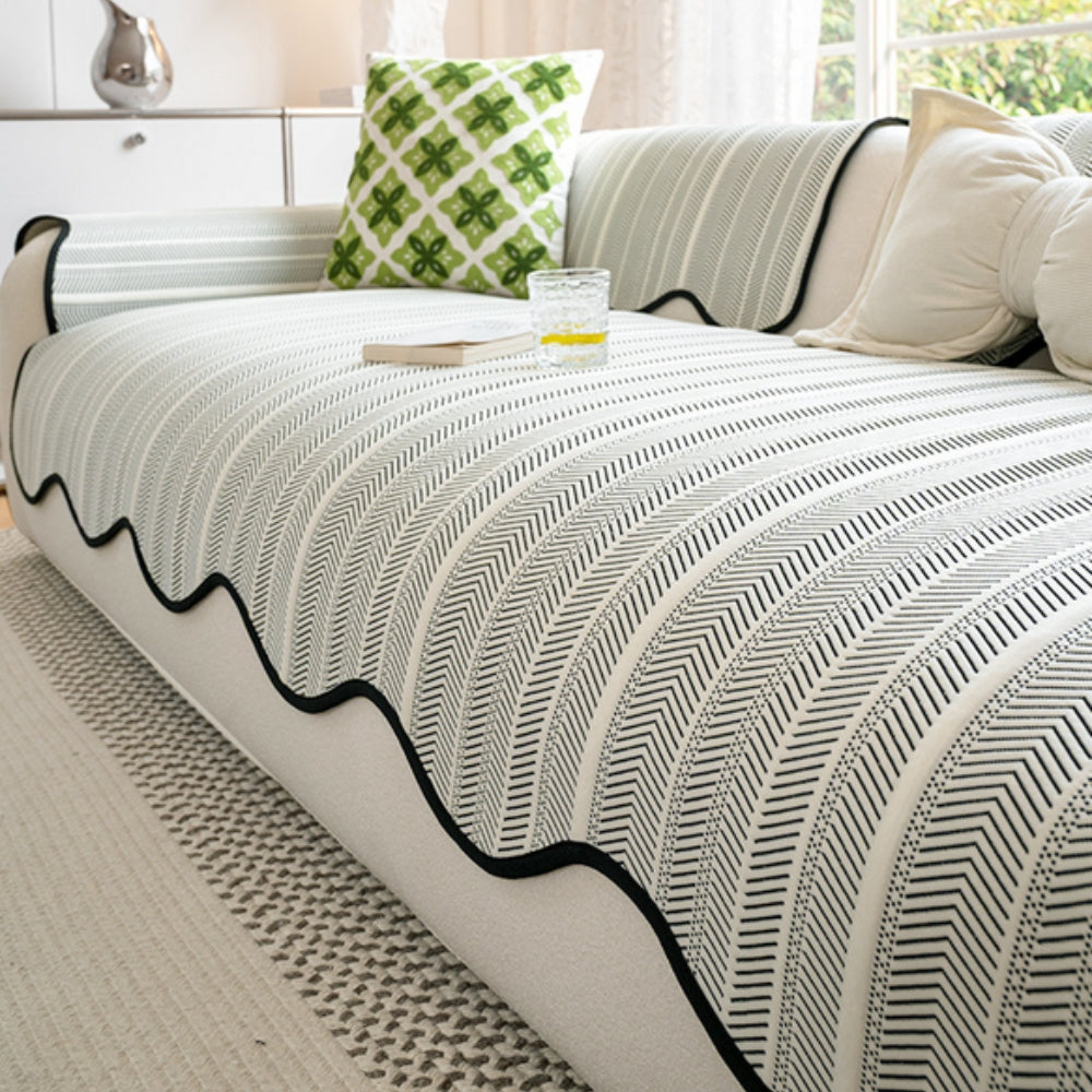 Aurivelle Herringbone Scallop Edge Couch Cover