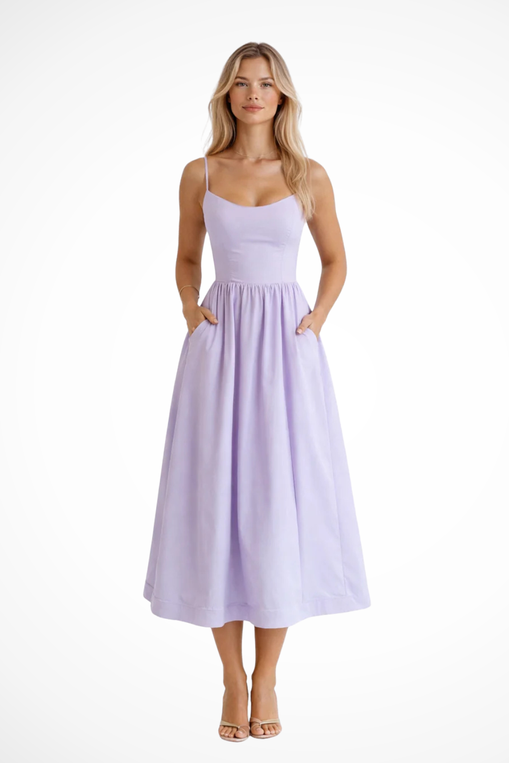 Darla | Women's A-Line Midi Dress with Slim Straps