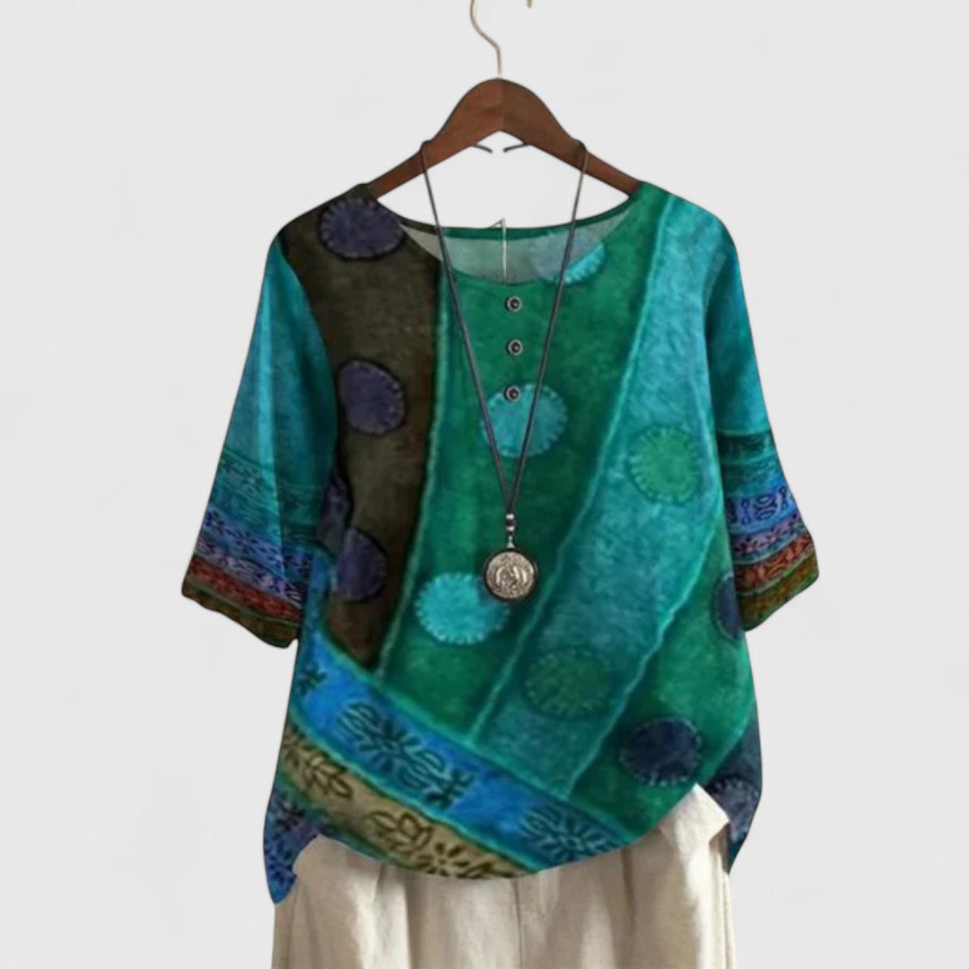 Ava | Women's Boho Patchwork Top with Buttons