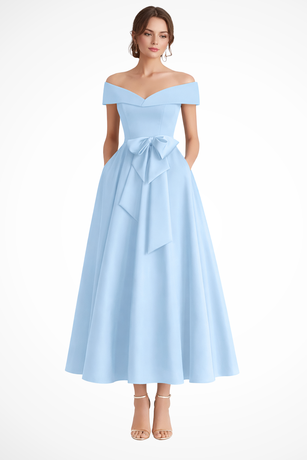 Tara | Women's Formal Off Shoulder A-Line Midi Dress