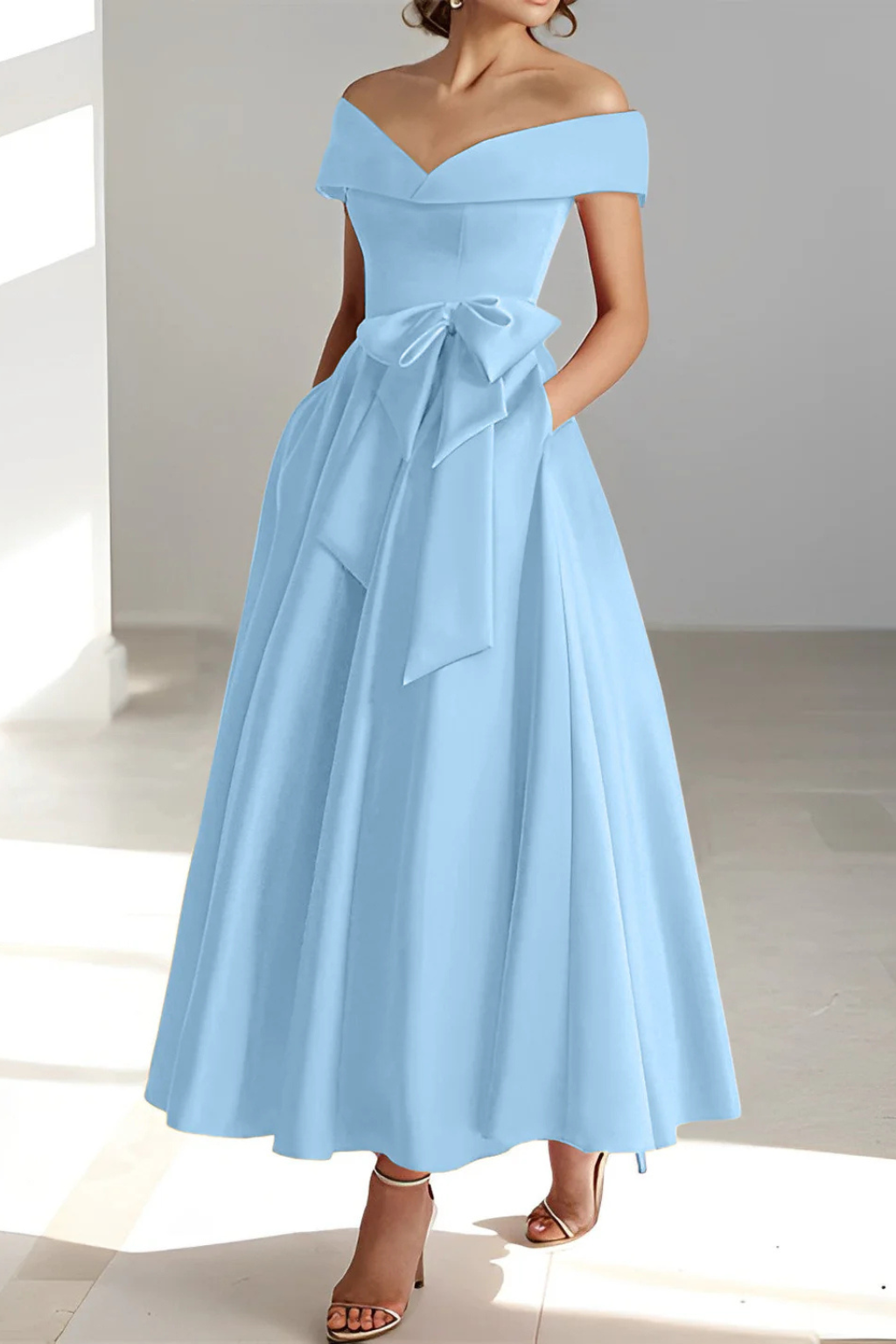 Tara | Women's Formal Off Shoulder A-Line Midi Dress
