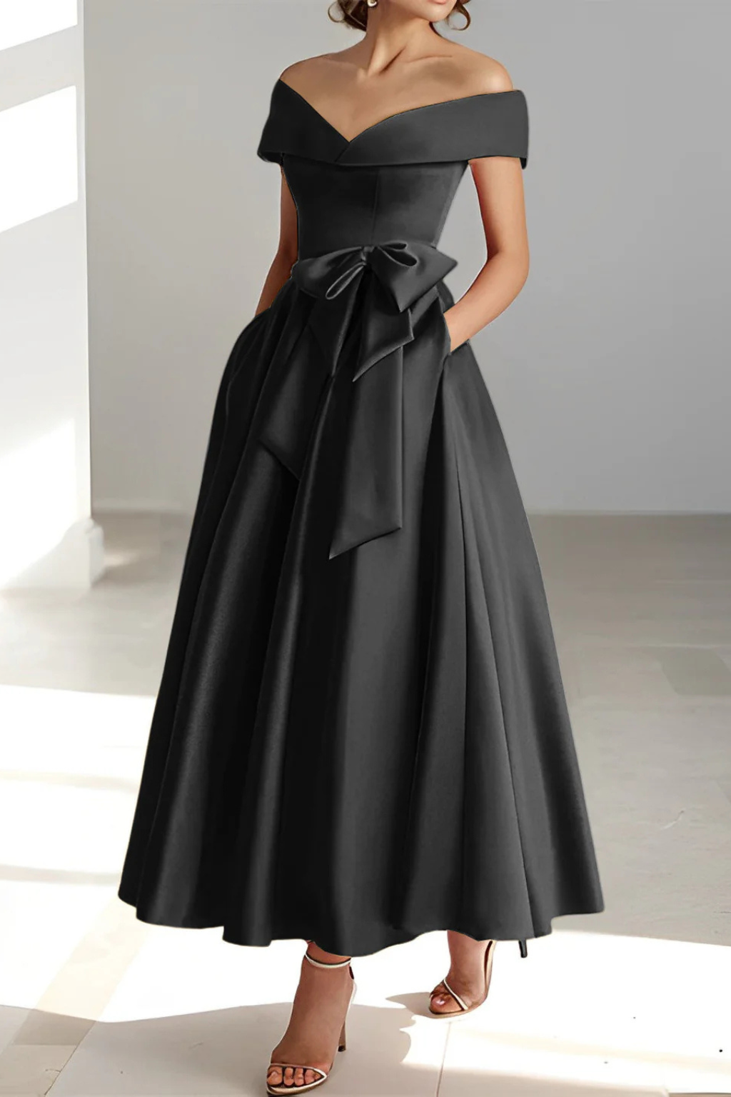 Tara | Women's Formal Off Shoulder A-Line Midi Dress