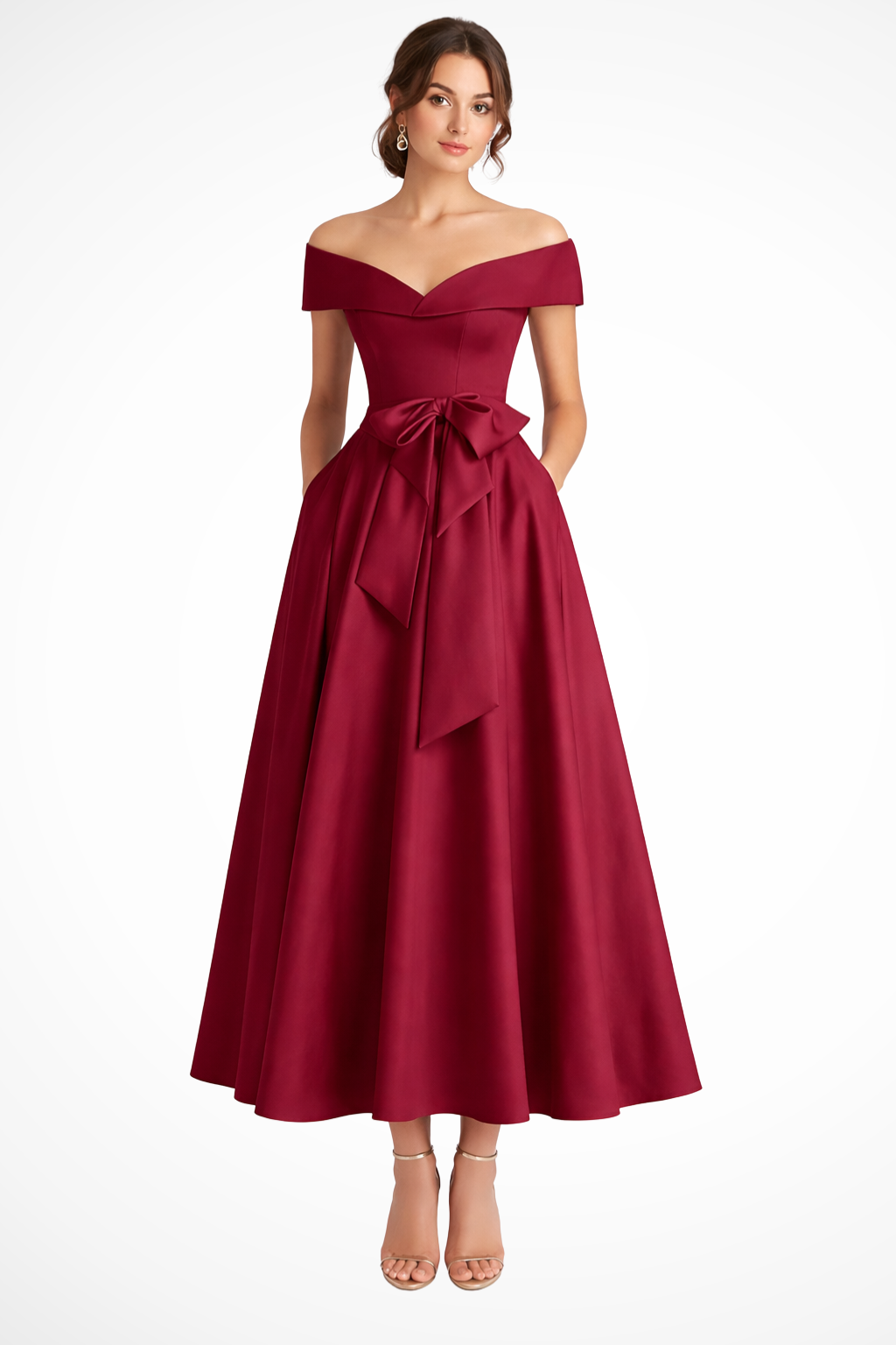 Tara | Women's Formal Off Shoulder A-Line Midi Dress