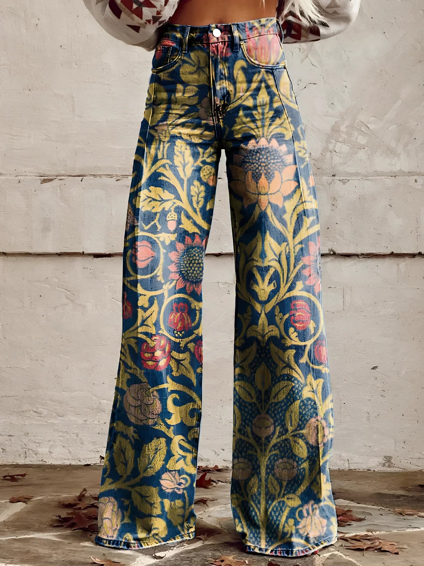 BOLD BLOOM | HIGH WAIST WIDE LEG FLORAL JEANS
