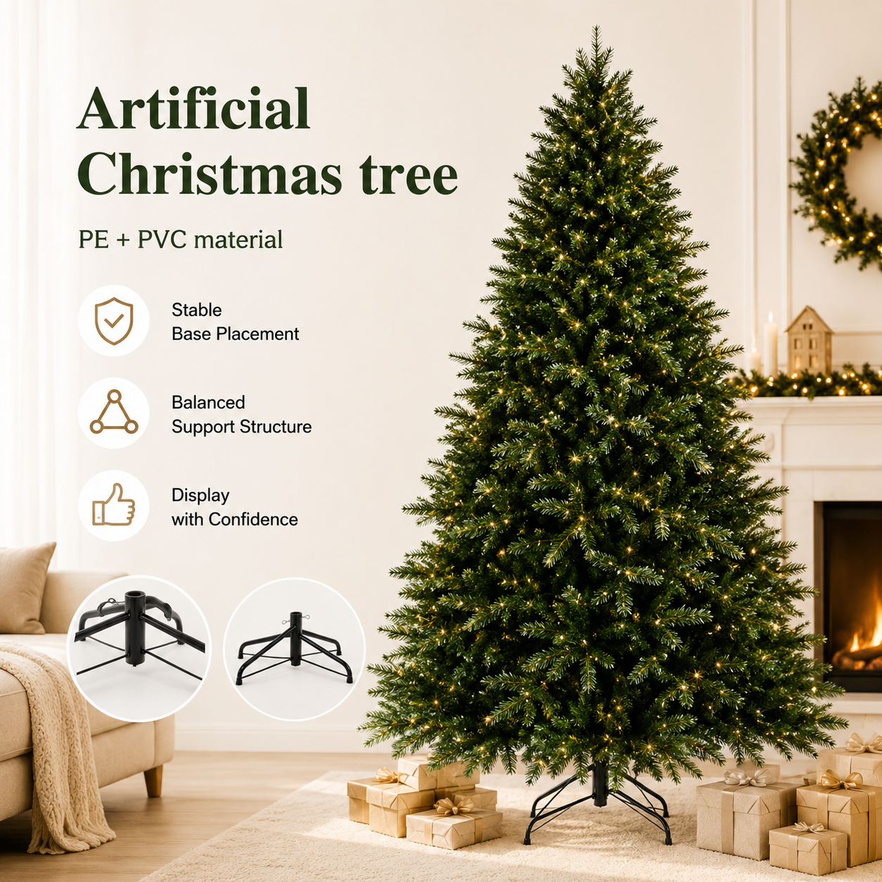 Artificial Christmas Tree PE+PVC Material Large Christmas Tree 120cm To 180cm Family Christmas and New Year Decoration