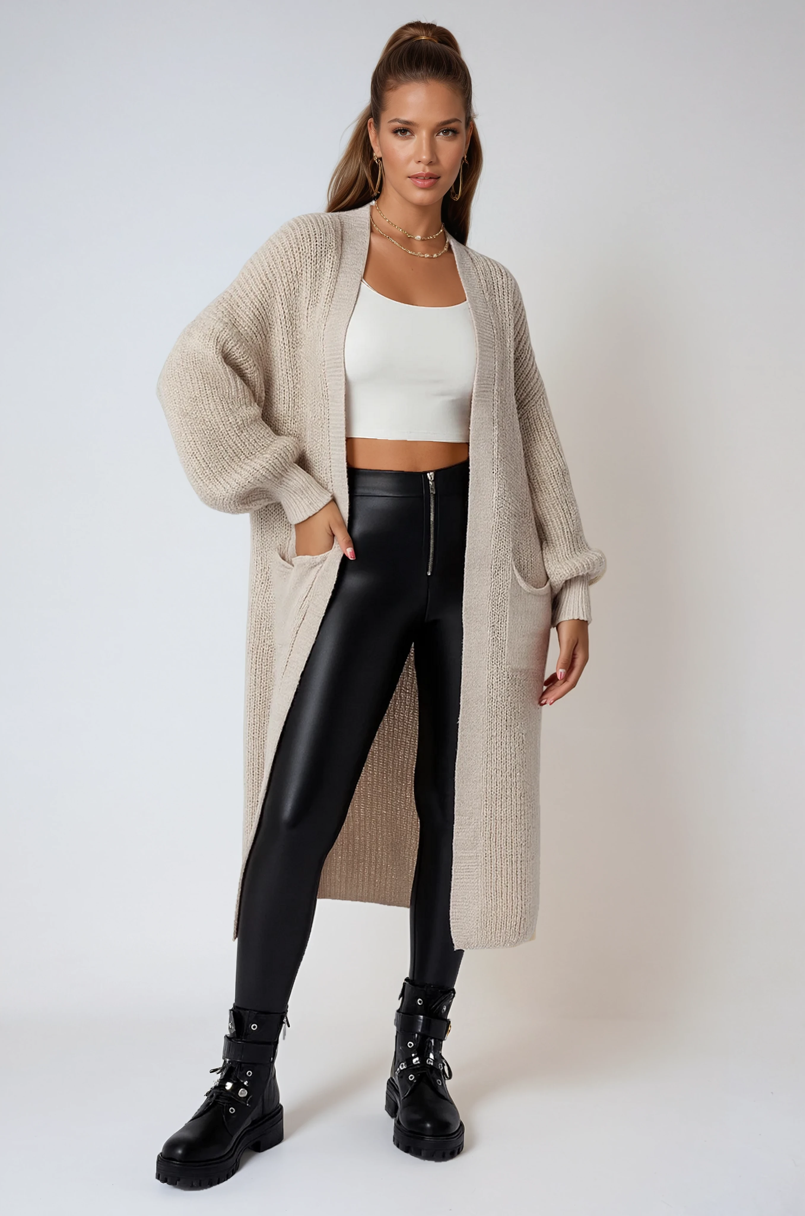 LONG KNITTED CARDIGAN | OPEN FRONT