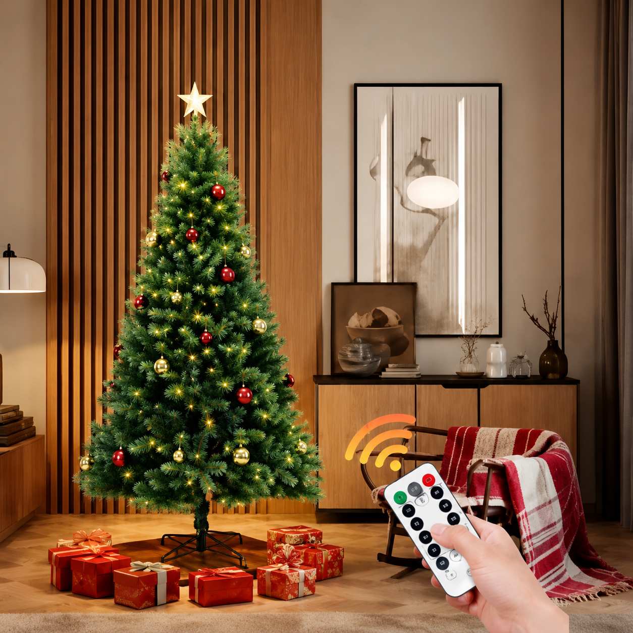 6 ft Pre-Lit Artificial Christmas Tree – Hinged Pine with Warm White Lights