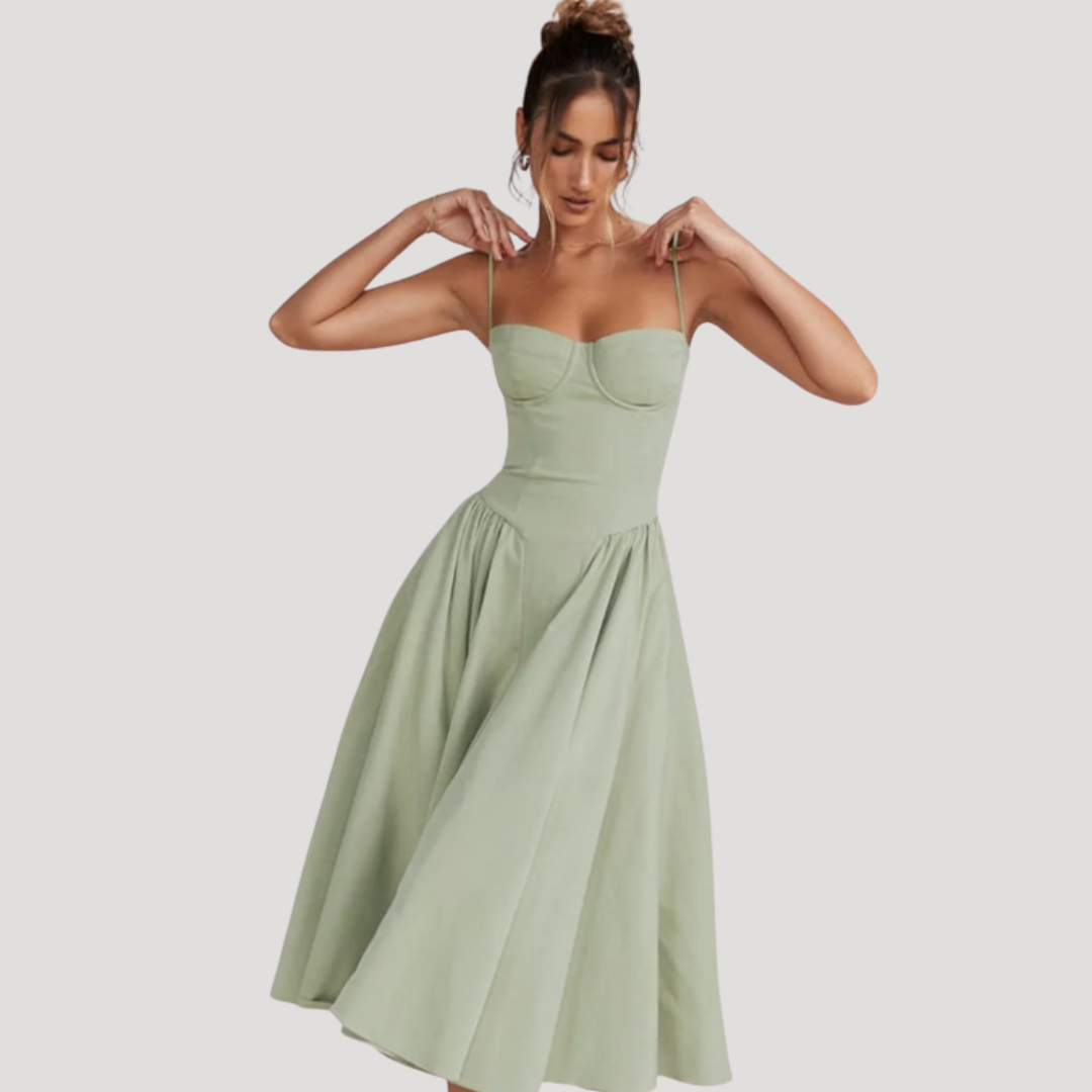 Clara | Women's Midi Dress with Structured Bodice