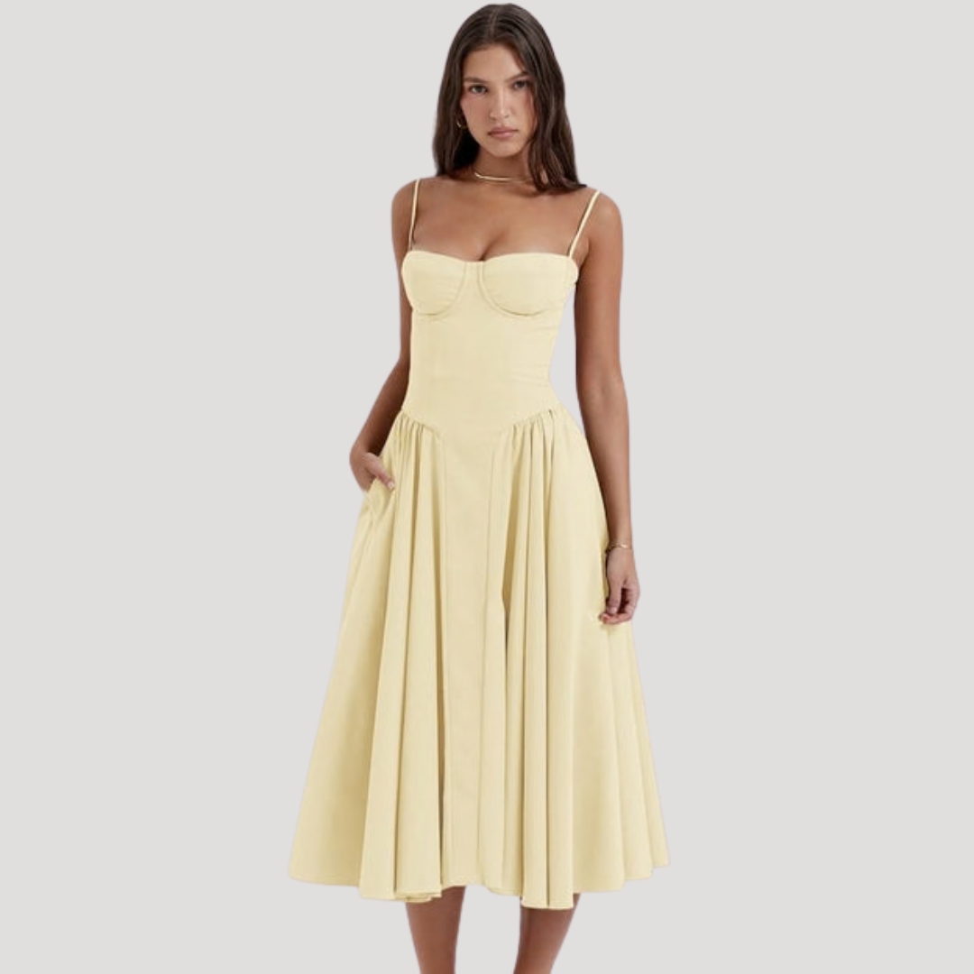 Clara | Women's Midi Dress with Structured Bodice