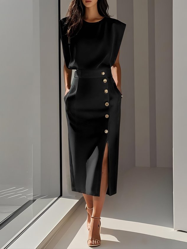 Patti | Women's Midi Dress with Button Detail