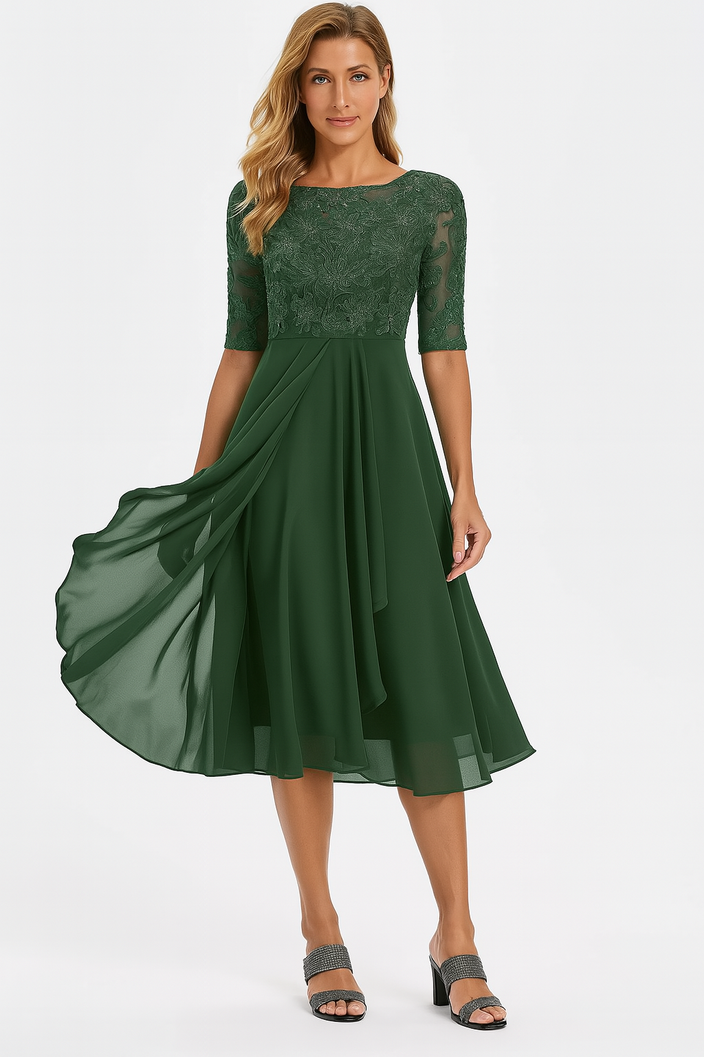 Delia | Women's A-Line Midi Summer Dress with Texture
