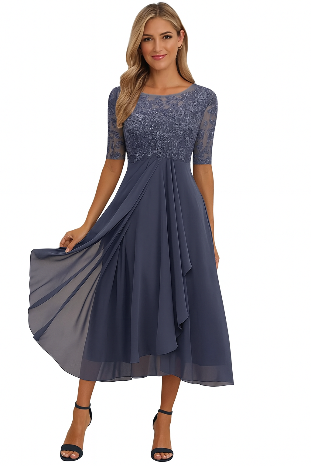 Delia | Women's A-Line Midi Summer Dress with Texture