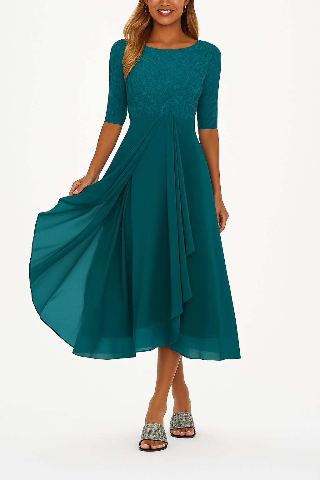 Delia | Women's A-Line Midi Summer Dress with Texture