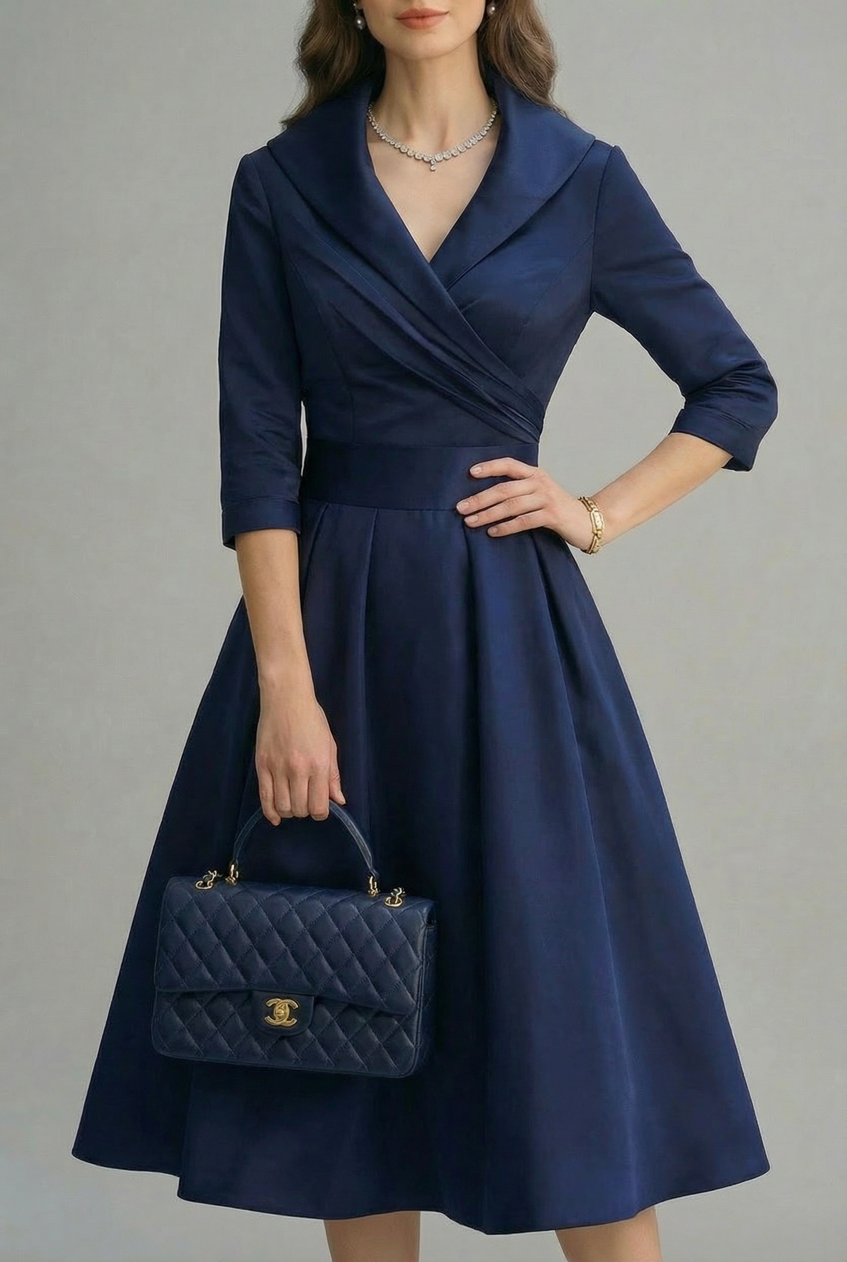 Grace | Women's Elegant Wrap Midi Dress Flared Skirt