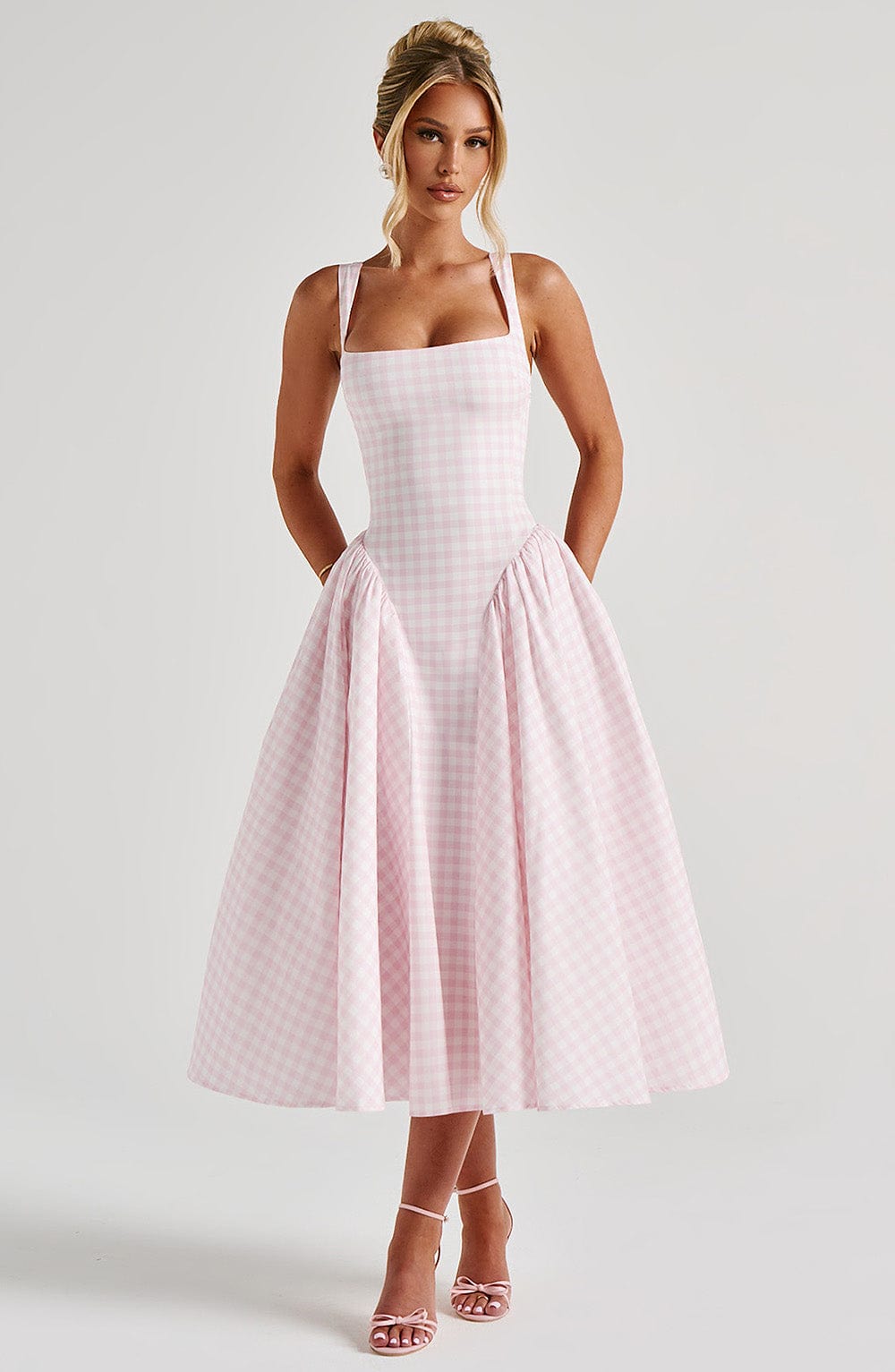 Grace | Women's Gingham Midi Dress with Adjustable Straps