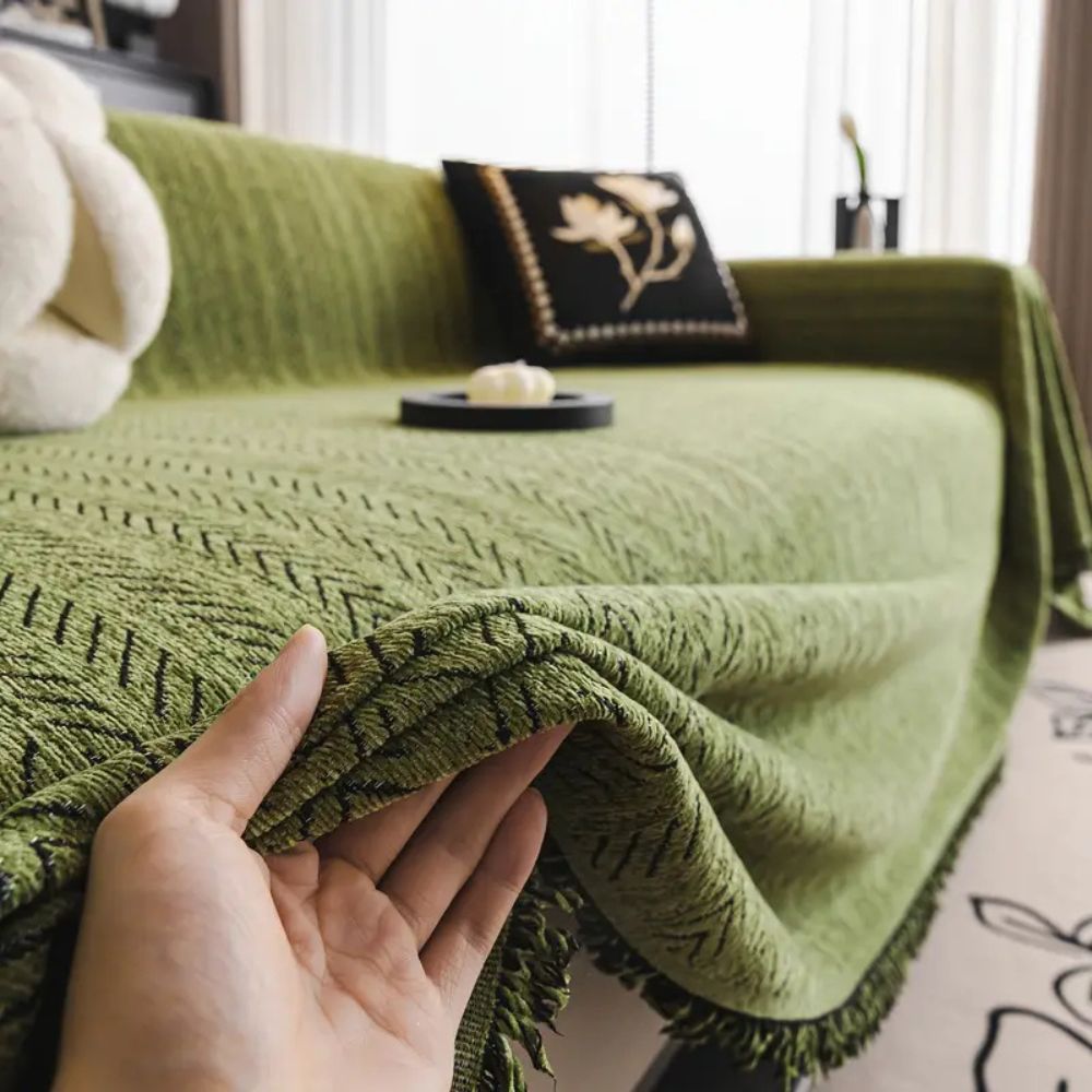 Herringbone Chenille Tassels Couch Cover