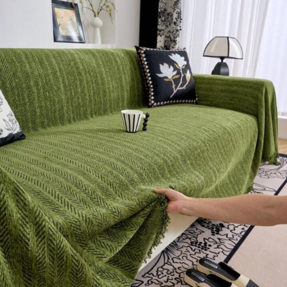 Herringbone Chenille Tassels Couch Cover