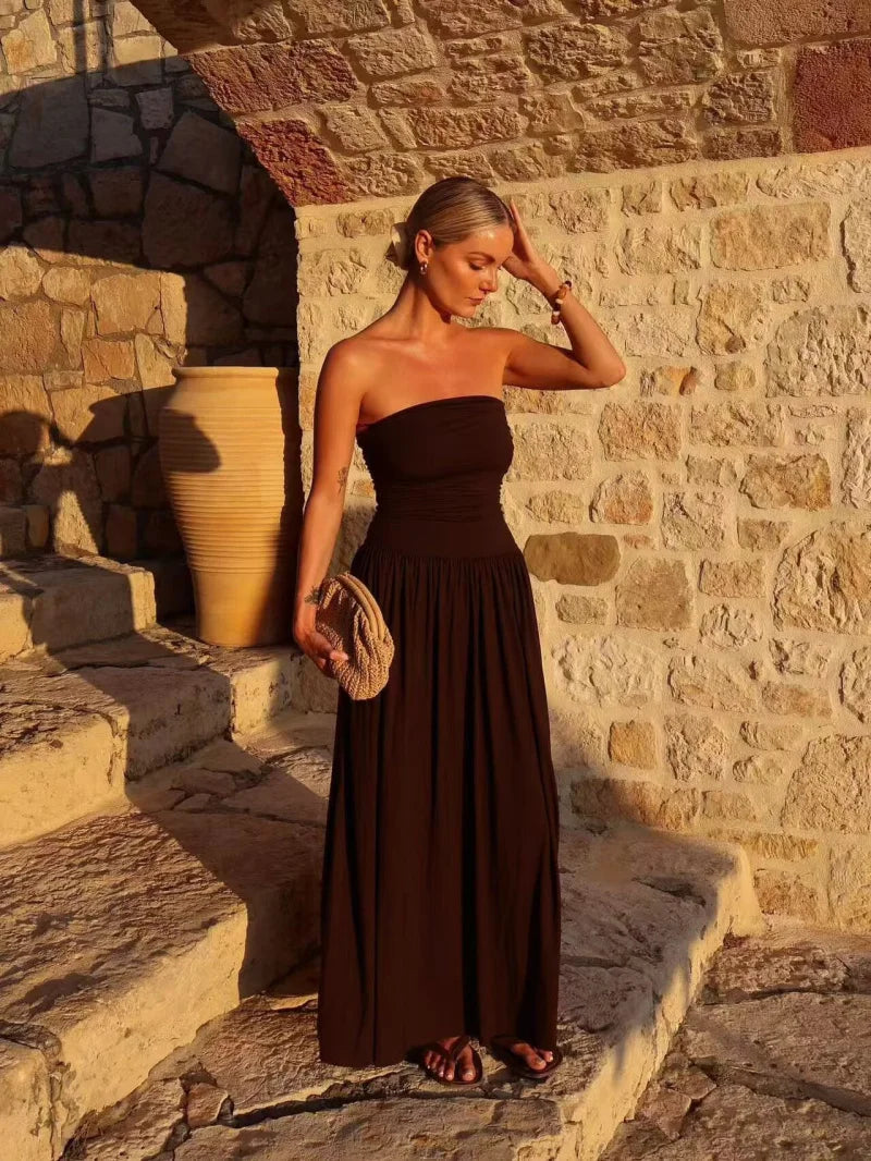 Winnie | Women's Strapless Pleated Maxi Dress