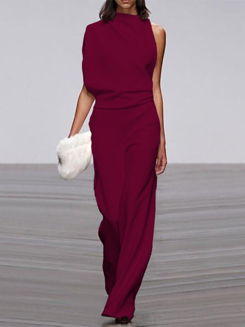Maisy | Elegant Sleeveless Draped Wide-Leg Jumpsuit