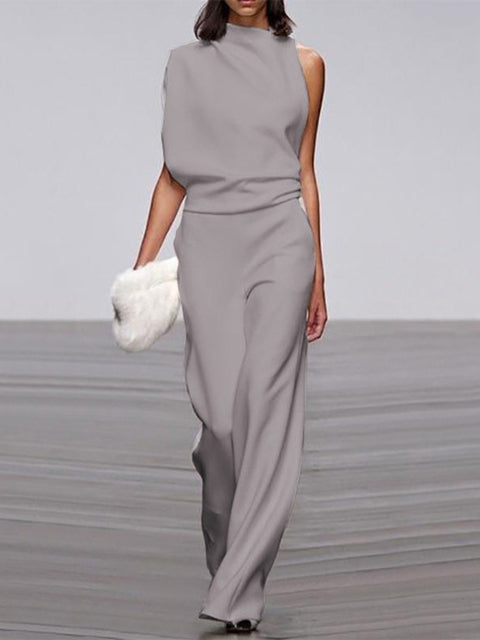 Maisy | Elegant Sleeveless Draped Wide-Leg Jumpsuit