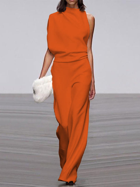 Arielle | Elegant Sleeveless Draped Wide-Leg Jumpsuit