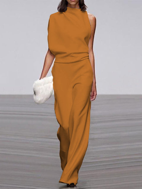 Maisy | Elegant Sleeveless Draped Wide-Leg Jumpsuit