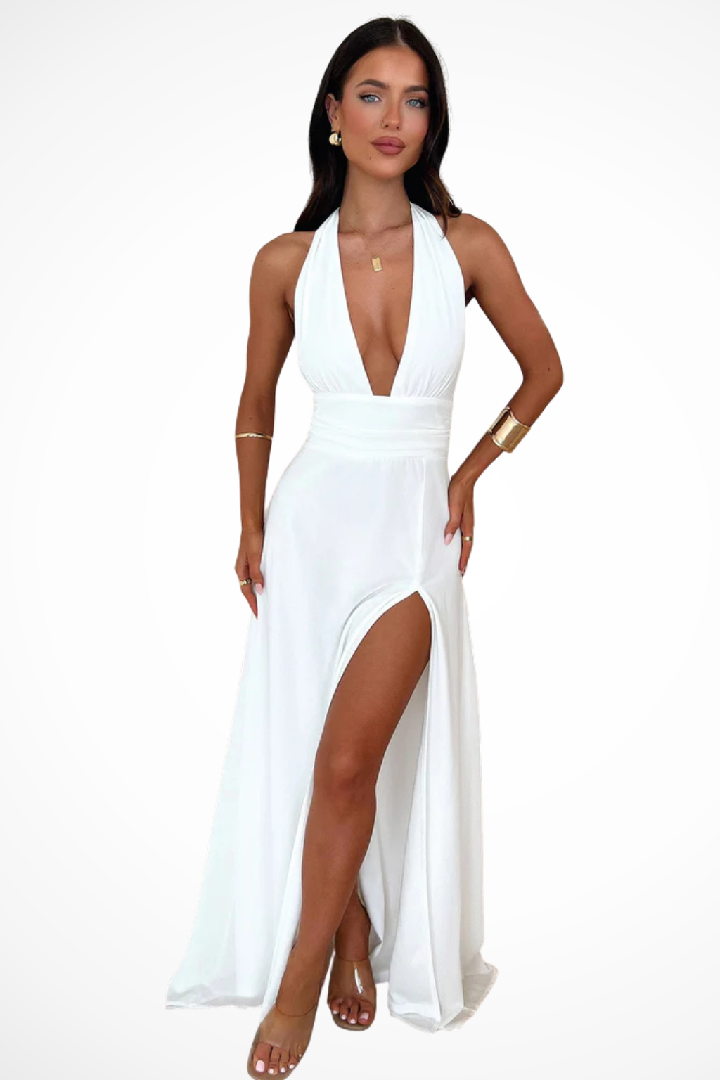 Kara | Women's Halter Neck Maxi Dress with Side Slit