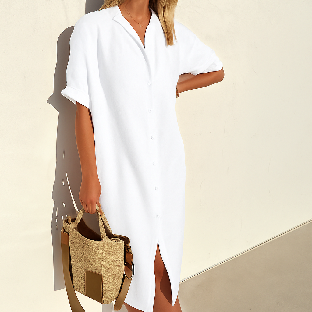 Lila | Women's Linen Relaxed Fit Midi Shirt Dress