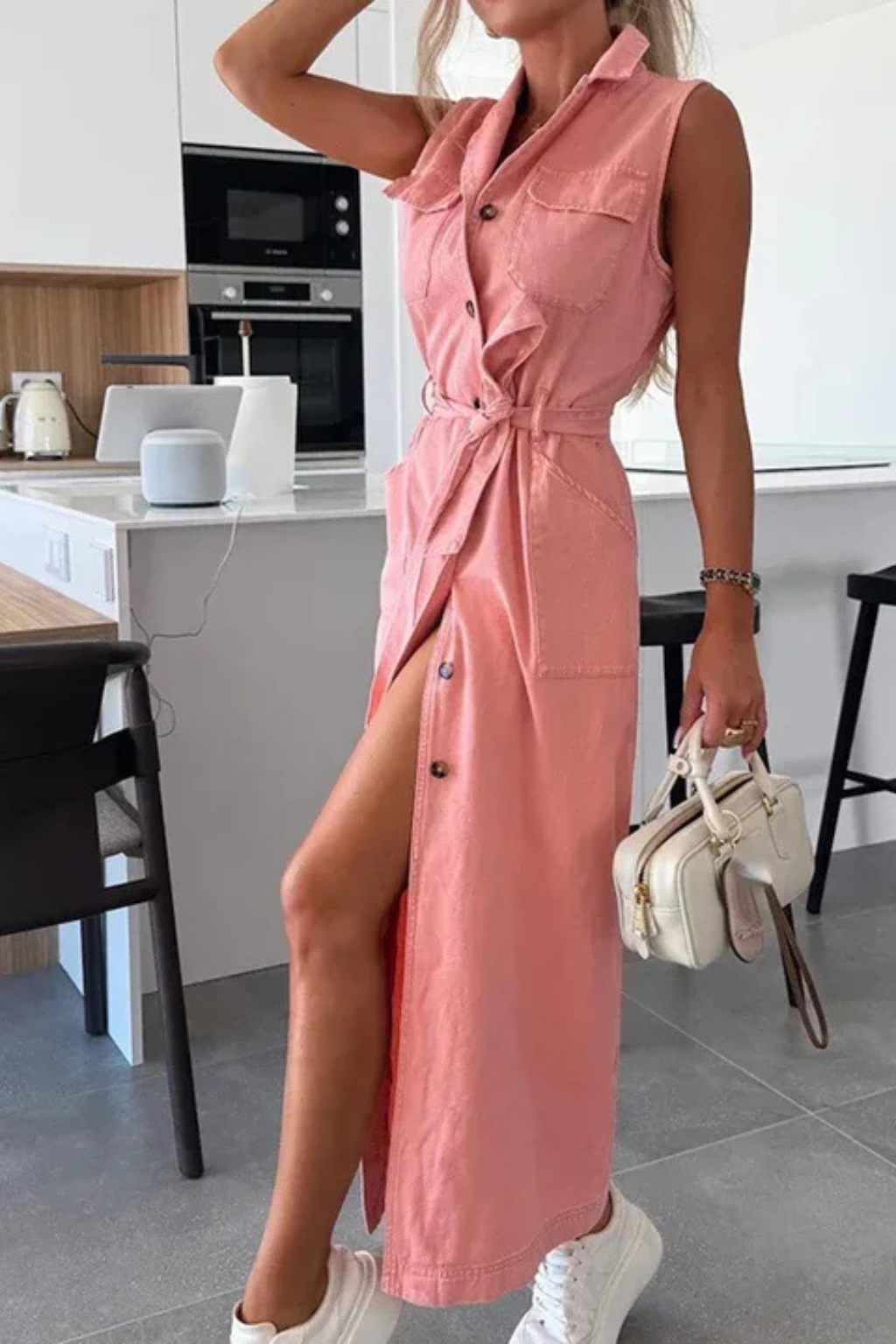 Giselle | Women's Sleeveless Belted Denim Maxi Dress
