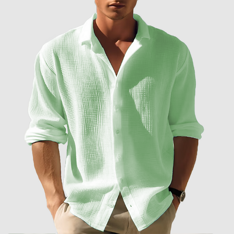 Men’s Long Sleeve Relaxed Fit shirt - Waffle Textured Linen