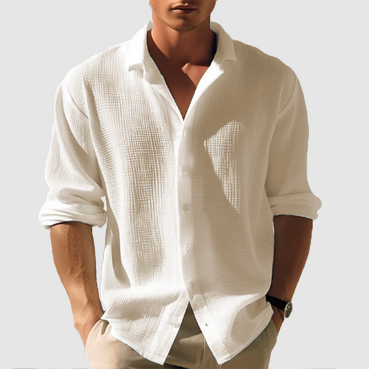 Men’s Long Sleeve Relaxed Fit shirt - Waffle Textured Linen