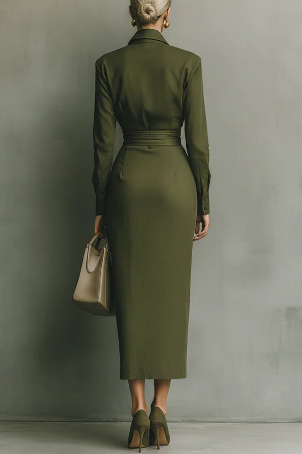 Olive | Women's Wrap-Style Long Sleeve Maxi Dress
