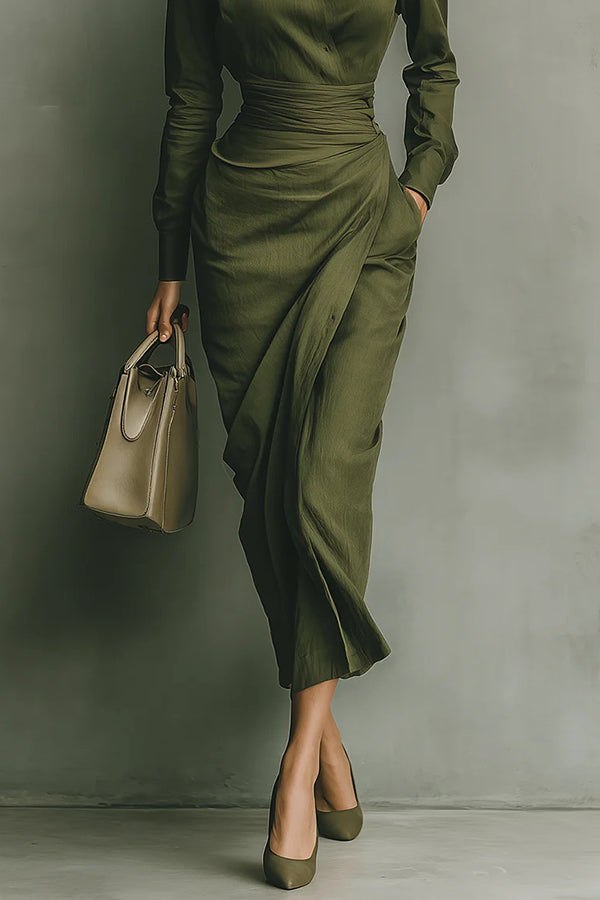 Olive | Women's Wrap-Style Long Sleeve Maxi Dress