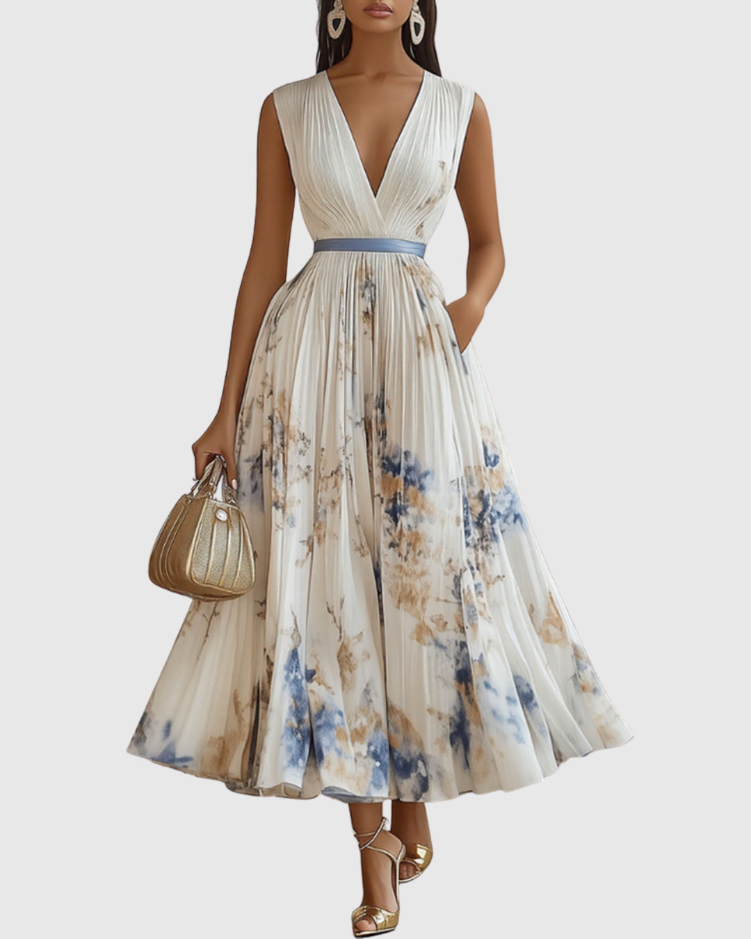 Rachel | Women's Floral Pleated V-Neck Maxi Dress