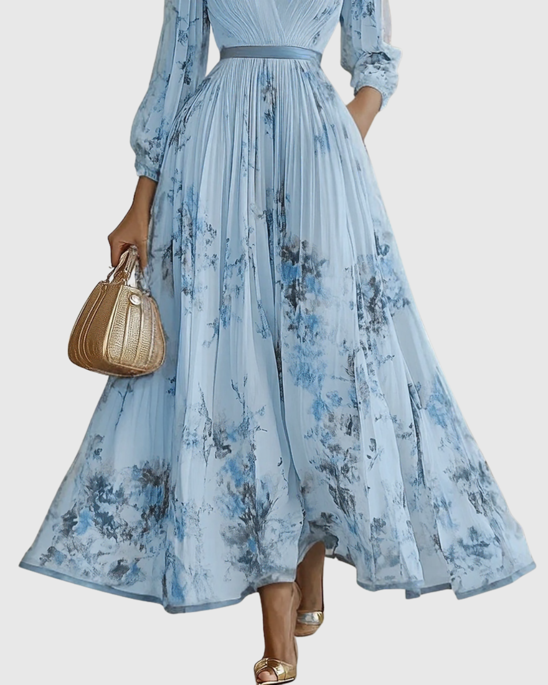 Rachel | Women's Floral Pleated V-Neck Maxi Dress