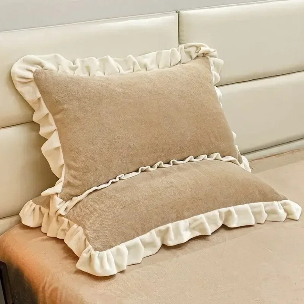 Velvet Ruffle Edge Pastel Pillow Cover