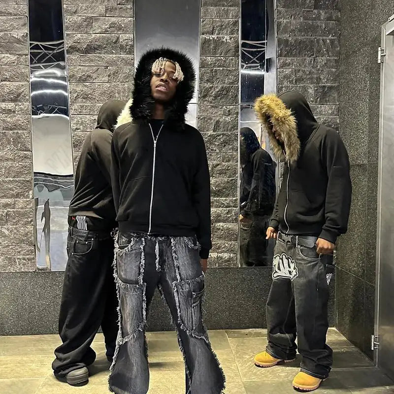DARK FAUX FUR CLOUD Zipper Hoodie