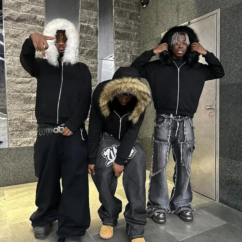 DARK FAUX FUR CLOUD Zipper Hoodie