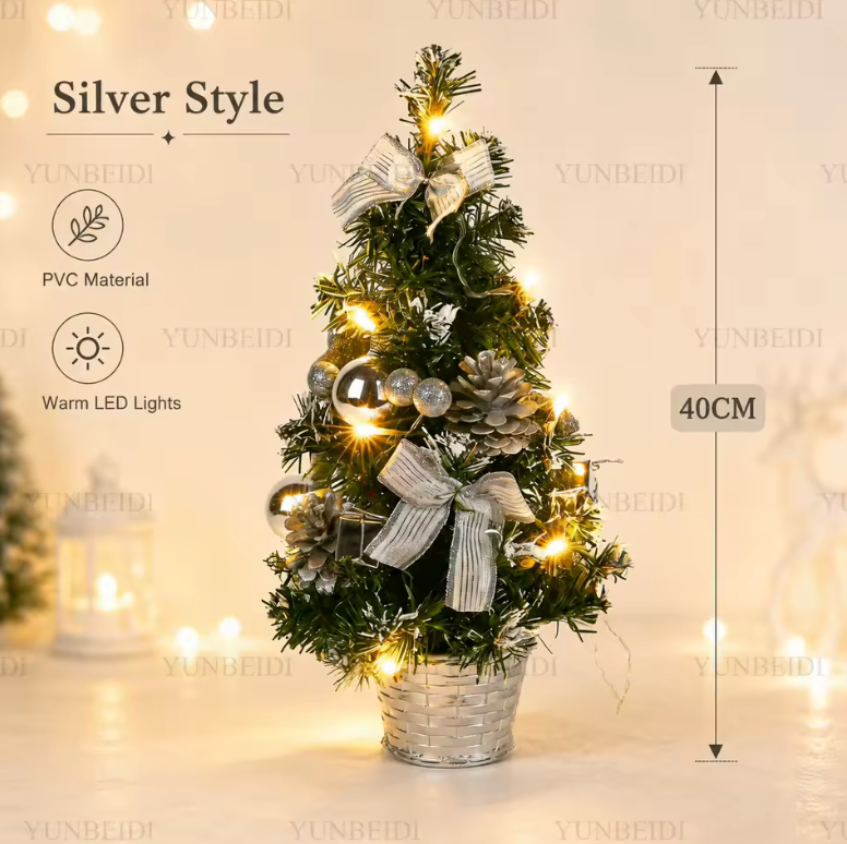 Mini Artificial Christmas Tree – Pre-Lit LED, 40cm Desktop Décor