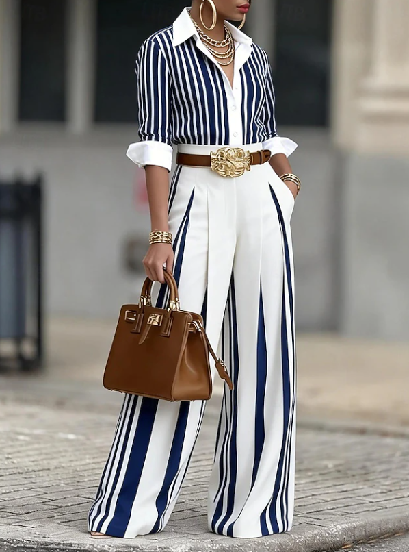 Isabella | Elegant Striped Wide-Leg Co-Ord Set