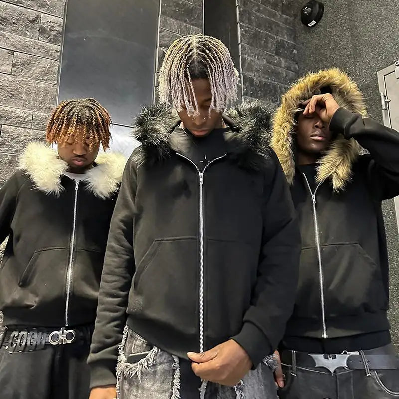 DARK FAUX FUR CLOUD Zipper Hoodie