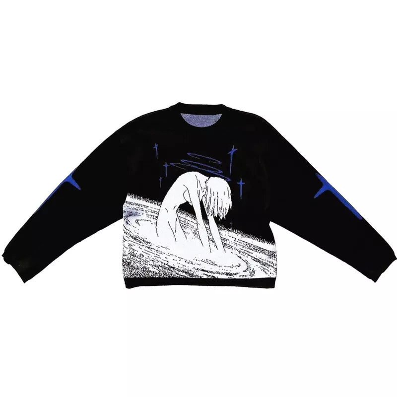 BLACK KNIT CLOUD Y2K Pullover