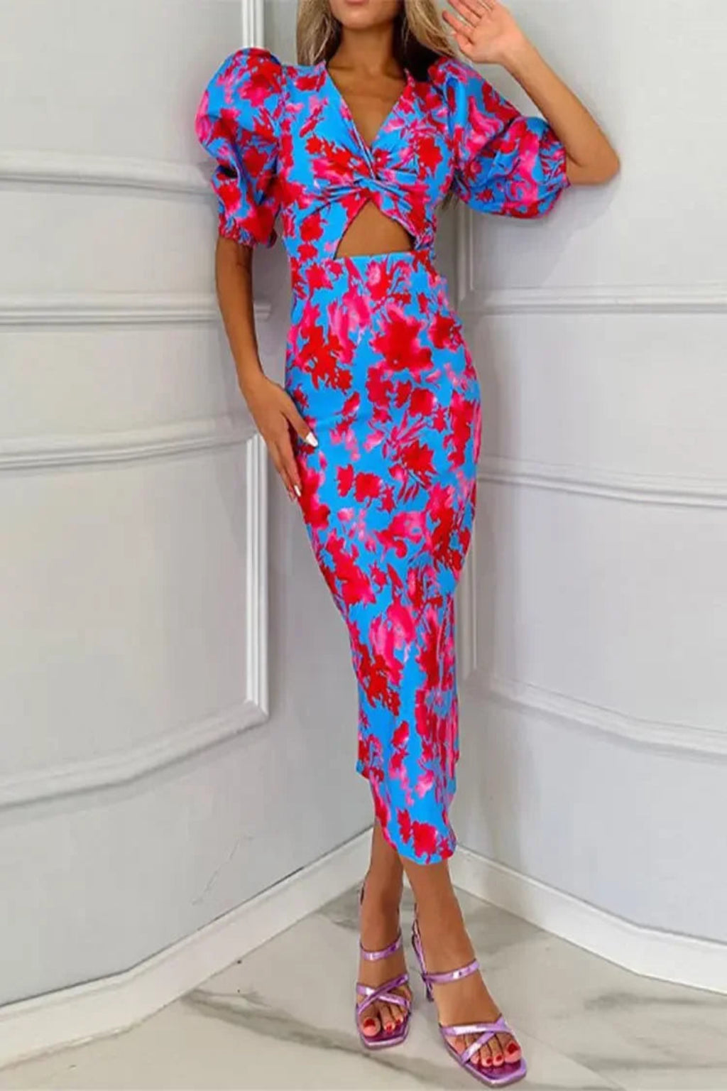 Lorraine | Women's Floral Twist Front Midi Dress