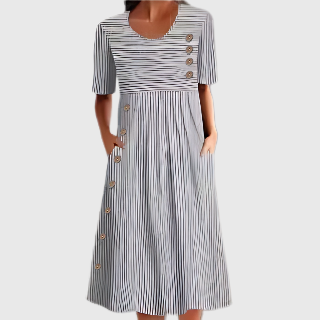 Raven | Women's Striped Midi Dress with 3/4 Sleeves