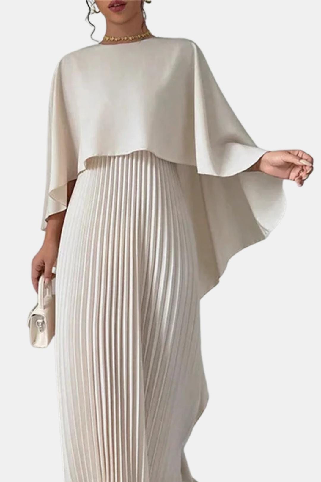 Veda – Pleated Chiffon Maxi Dress with High Neck Silhouette